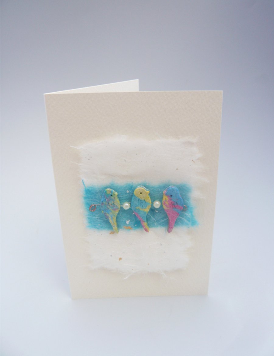 Birthday card. Three little birds.