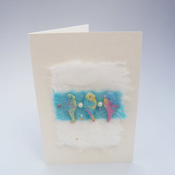 Birthday card. Three little birds.