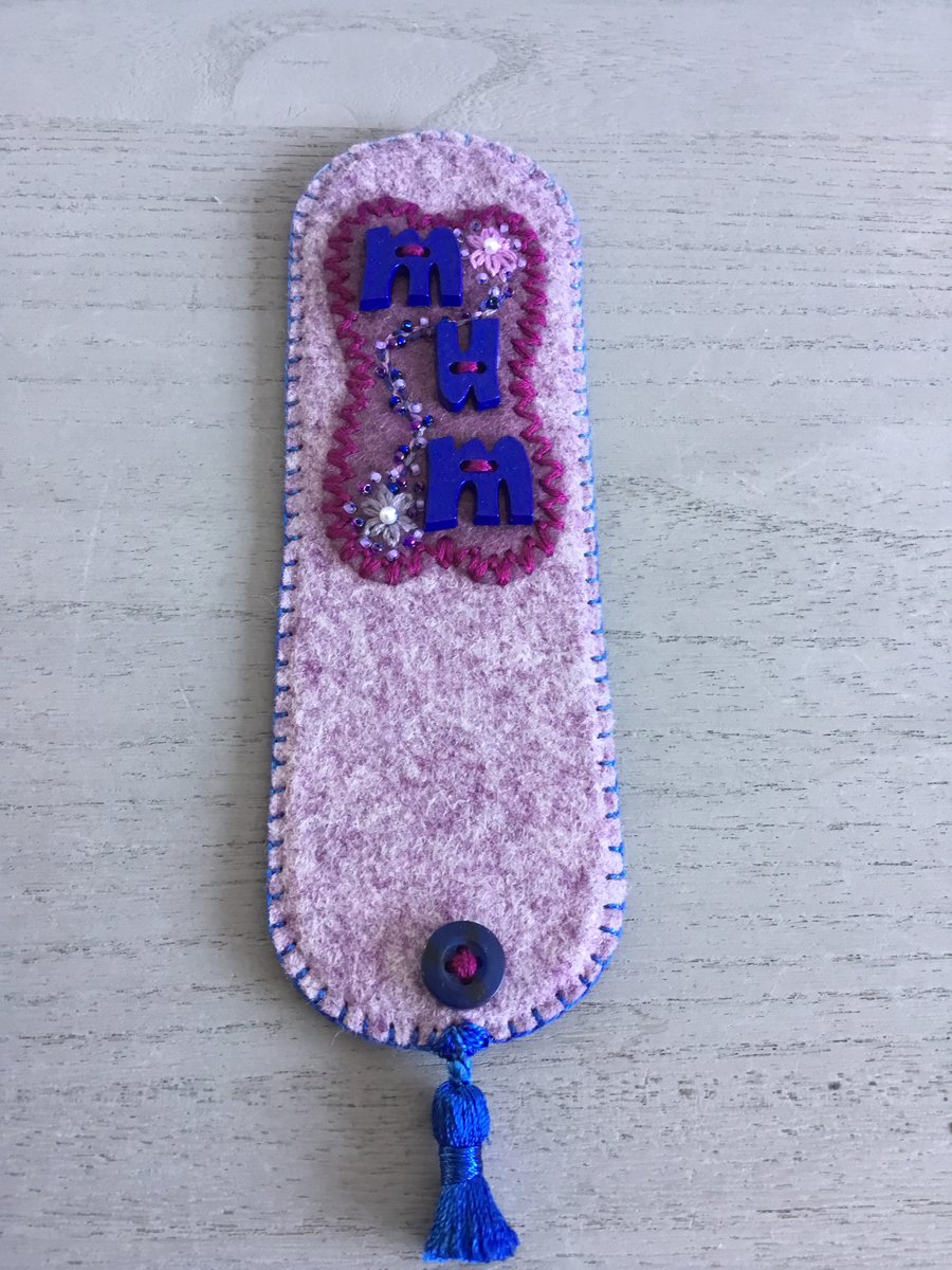 Hand Embroidered Mum Bookmark 