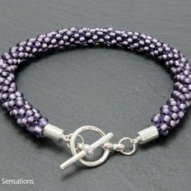 Frosted Satin Amethyst Purple Beaded & Woven Kumihimo Seed Bead Bracelet