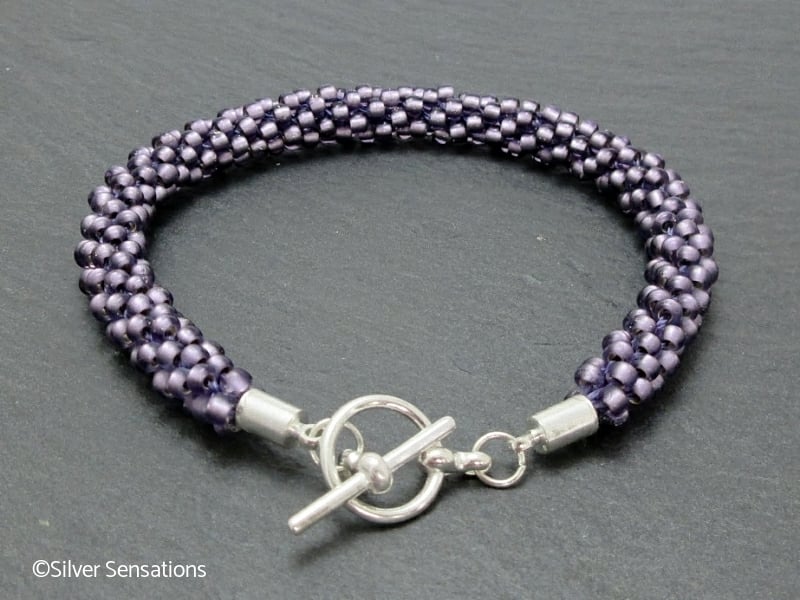 Frosted Satin Amethyst Purple Beaded & Woven Kumihimo Seed Bead Bracelet