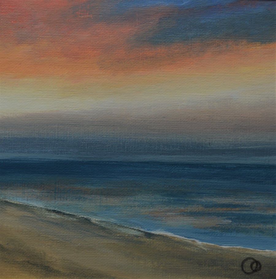 Summer Sunset original acrylic on paper small painting