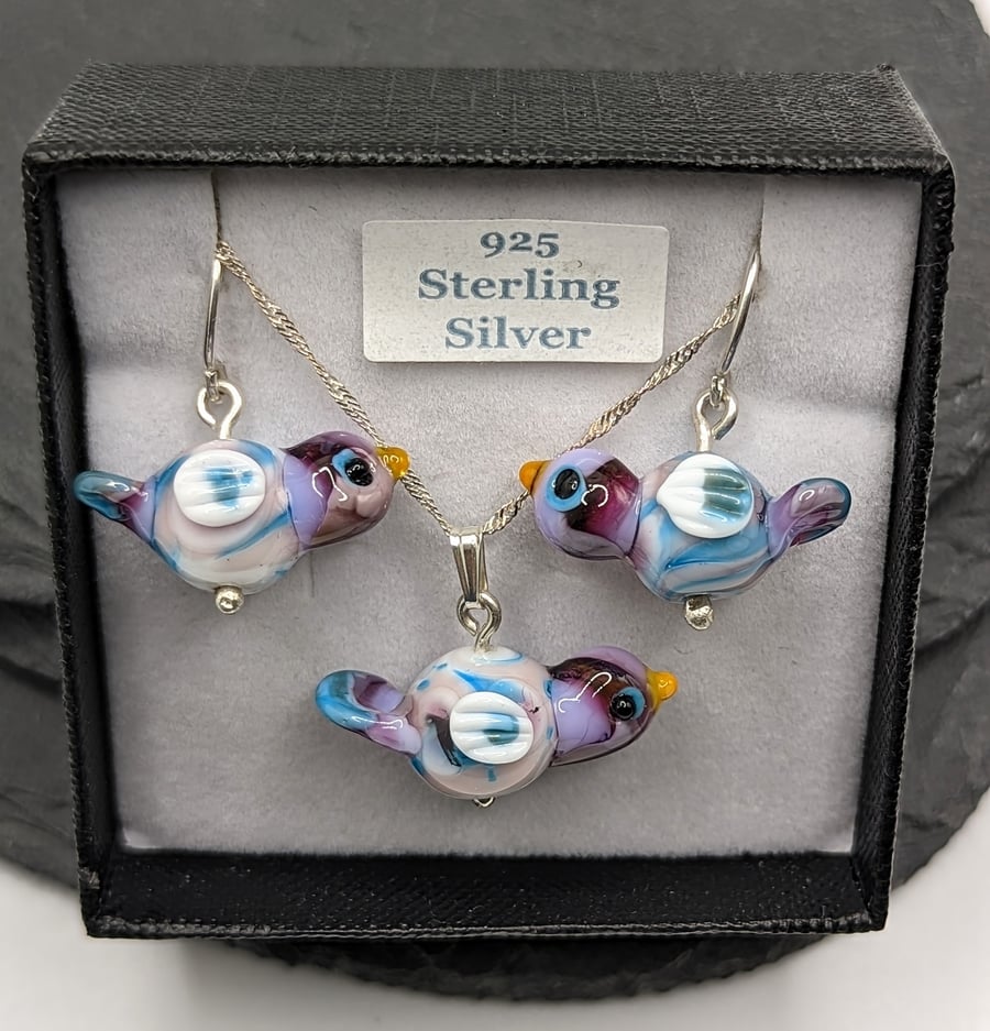 Custom Listing for Hilary - Sterling Silver Lampwork Bird Jewellery set