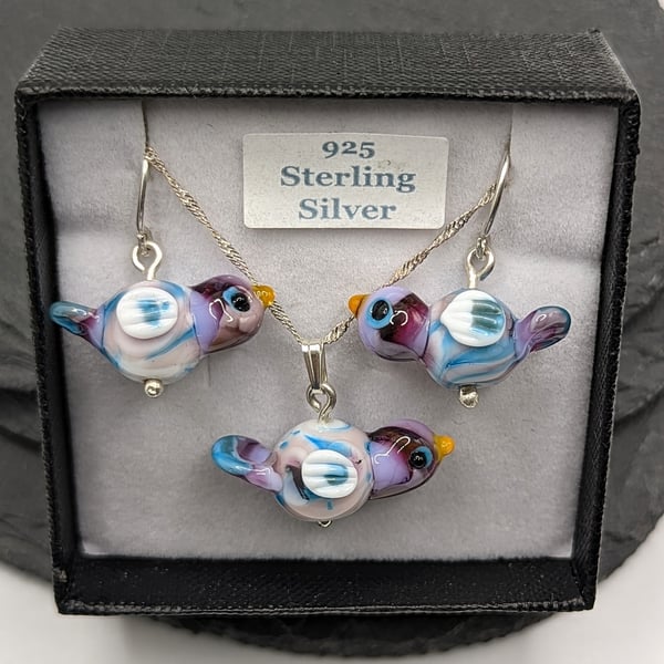 Custom Listing for Hilary - Sterling Silver Lampwork Bird Jewellery set