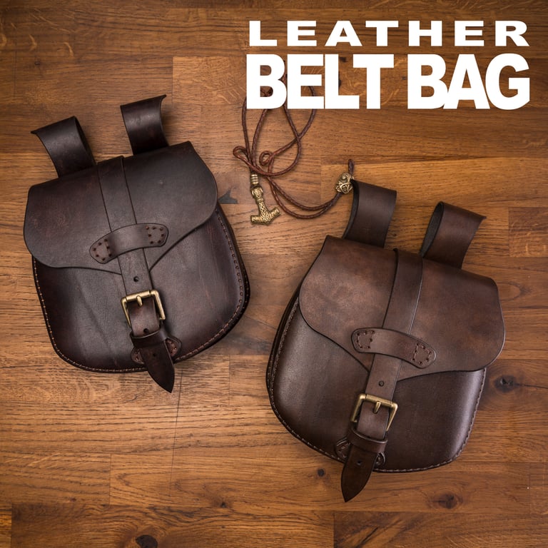 Handmade Full Grain Leather Medieval Belt Bag: Renaissance Waist Pouch 