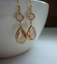 PEACH AND GOLD FACETED DROP EARRINGS. - Image 1