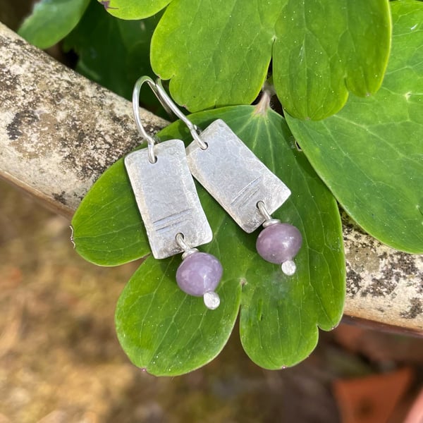 Sterling silver and lepidolite Notched earrings 