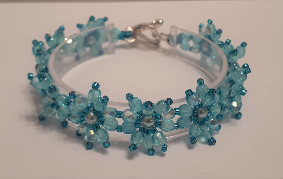 Turquoise Crystal Flowers Bracelet   