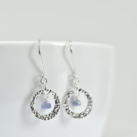 Tanzanite and Fine Silver Circle Earrings