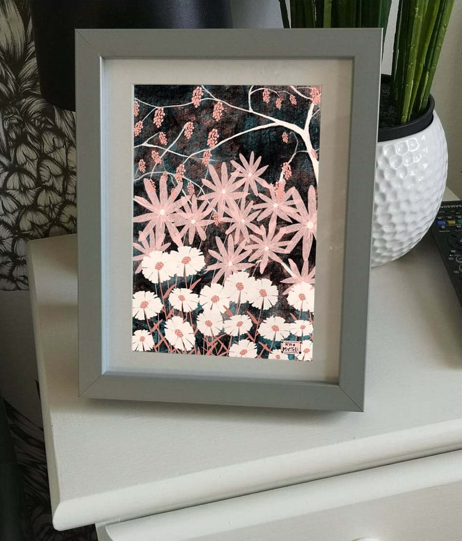 Pink daisy Garden Print by Nina martell
