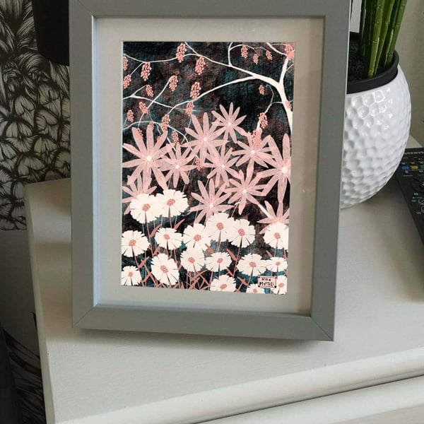 Pink daisy Garden Print by Nina martell