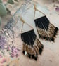 Black & Gold Statement Beaded fringe geometric earrings, elegant gift for her,  - Image 7