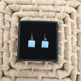 Simple Tiny Square Mint Drop Earrings