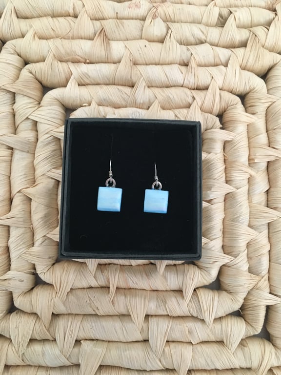 Simple Tiny Square Mint Drop Earrings