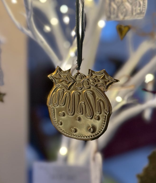 Gold Hand Drawn Christmas Tree Hanging Decoration 