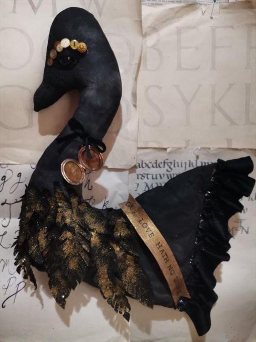 Swan textile art wall hanging sculpture,Victorian, gothic inspired swan, love