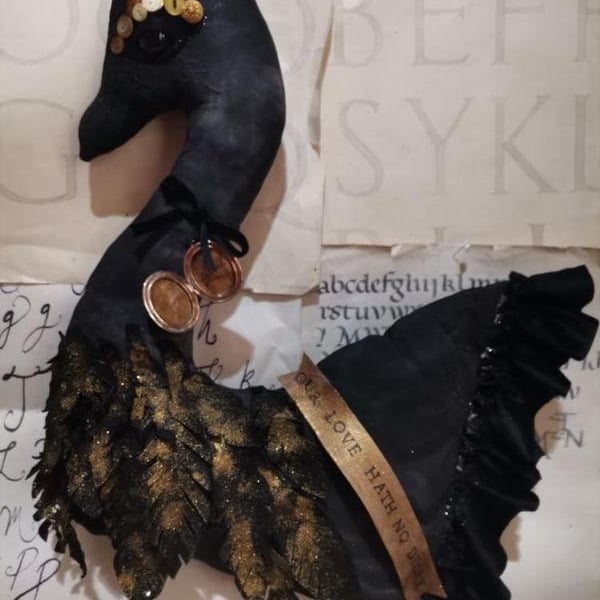 Swan textile art wall hanging sculpture,Victorian, gothic inspired swan, love