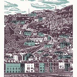 Llandudno A3 poster-print (dark brown & light blue) 