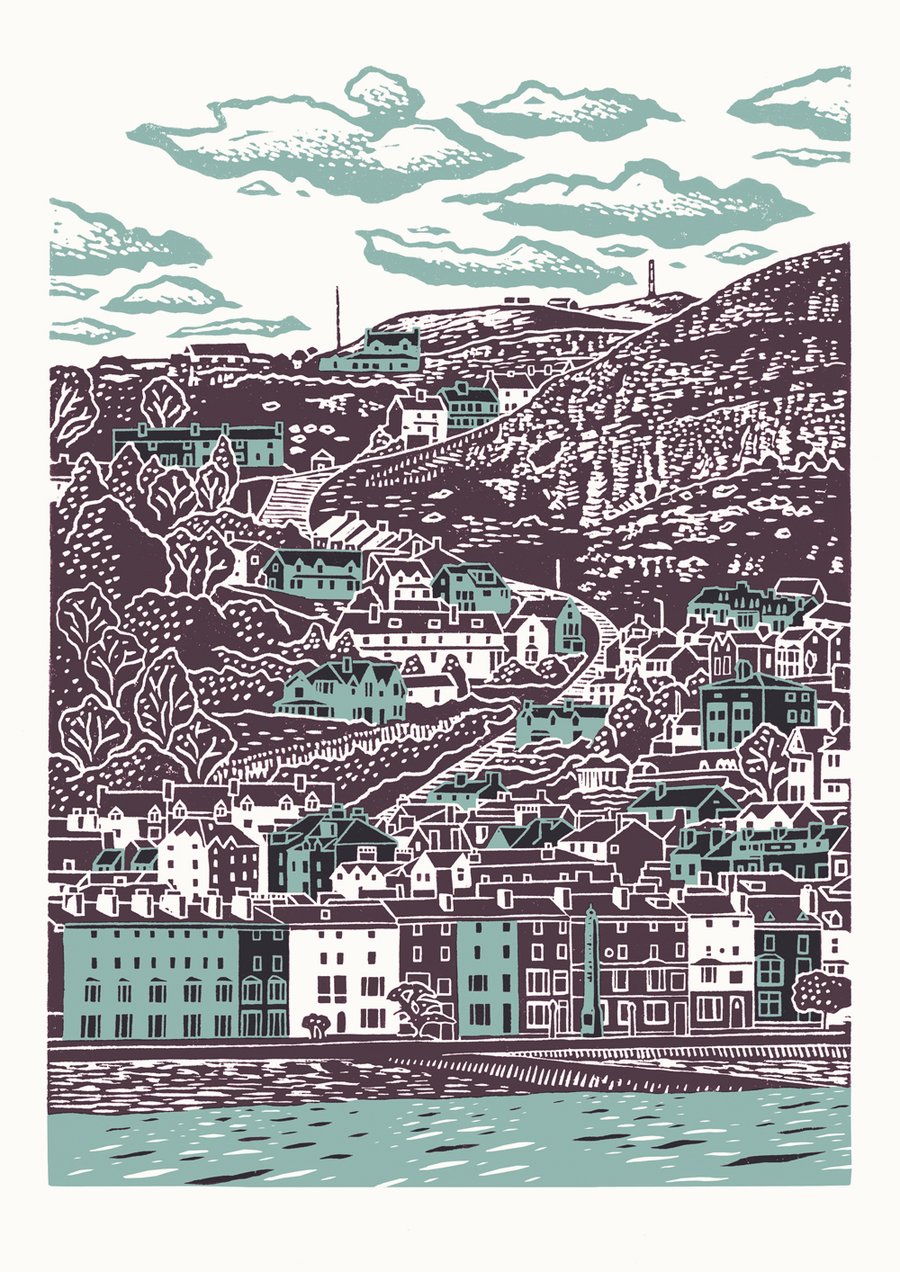 Llandudno A3 poster-print (dark brown & light blue) 