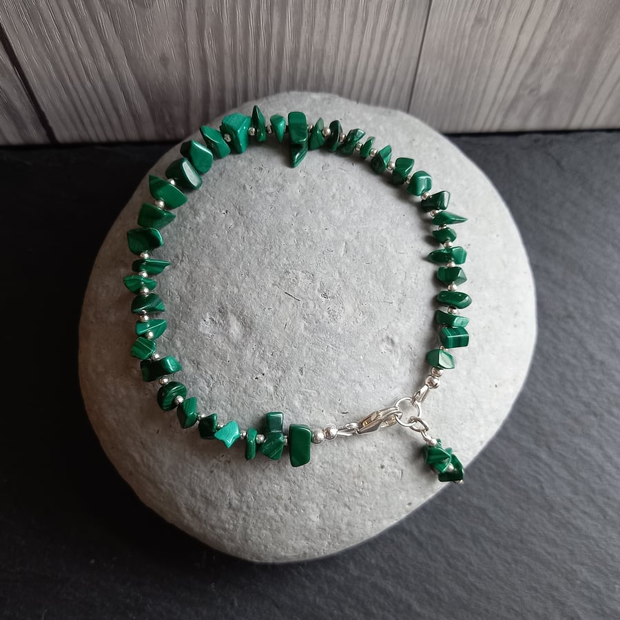 Malachite Chip and Sterling Silver Bracelet