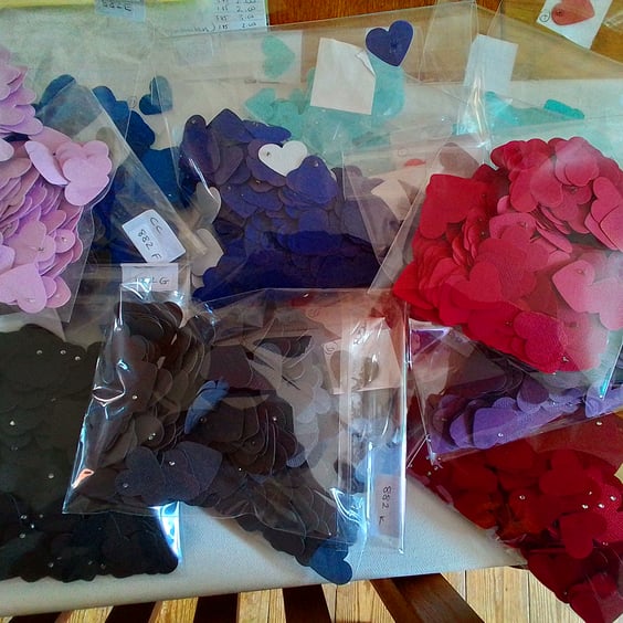 Heart shapes. Various bundles of hand punched hearts. Ref 372