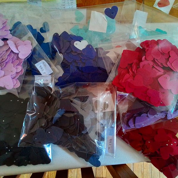 Heart shapes. Various bundles of hand punched hearts. Ref 372