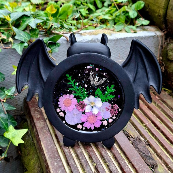 Bat Photo Frame Whimsical Gothic Halloween Botanical Spooky Cute Dracula