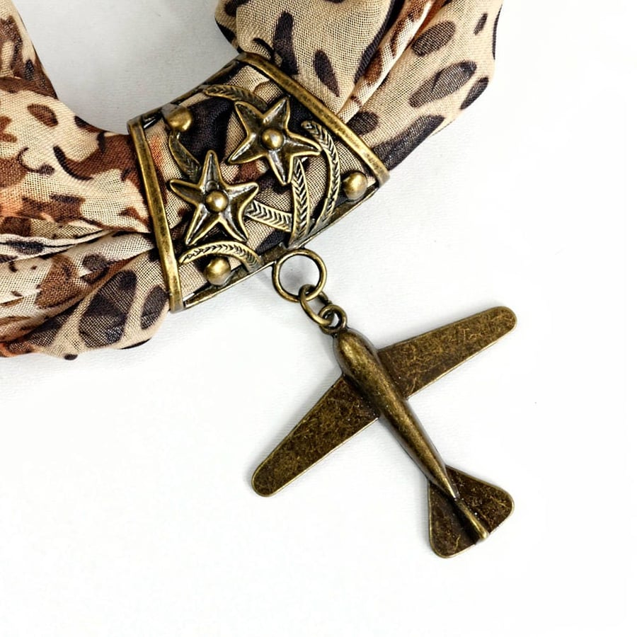 Aircraft Scarf Pendant, Scarf Jewelry, Antique Bronze Metal, Aviator Gift