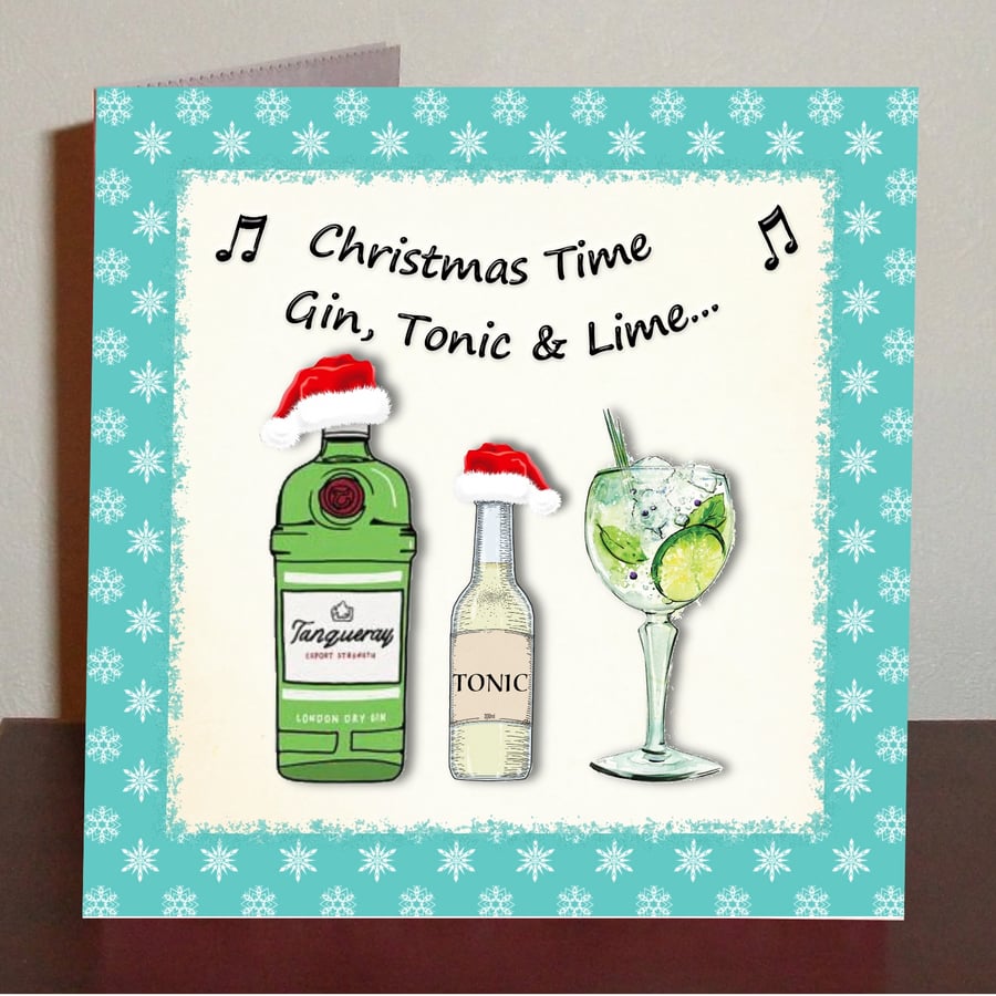 Gin themed Christmas card Gin tonic and lime