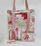 Tote bag and matching coin purse in pink floral and stripes lined 