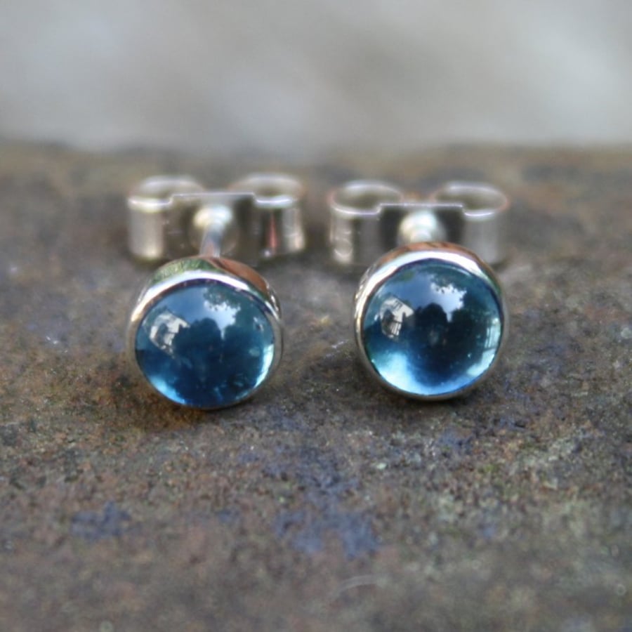 Blue topaz stud earrings sterling silver, gemstone studs