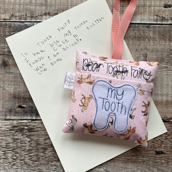 Tooth Fairy Pillow Cushion Pink Horses