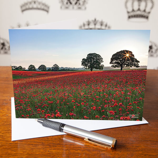 Aydon Castle, Red Carpet, Poppy Field Greetings Card - Blank Inside - Birthday C