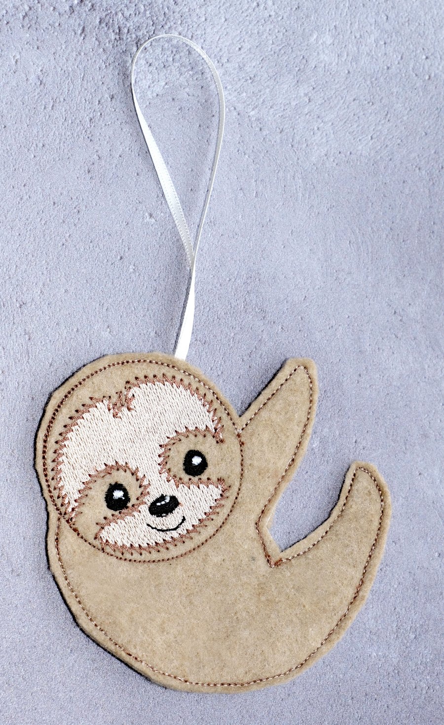 Embroidered Sloth hanging decoration