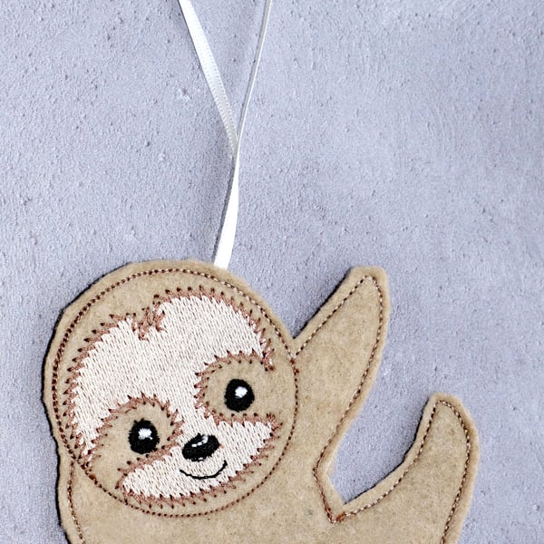 Embroidered Sloth hanging decoration