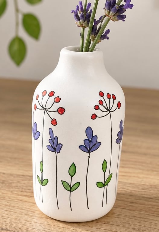 Mini ceramic vase with hand drawn flowers