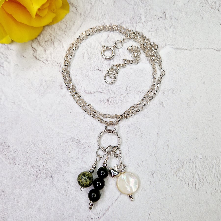 Forest Green Semi-Precious Stone Cluster Pendant