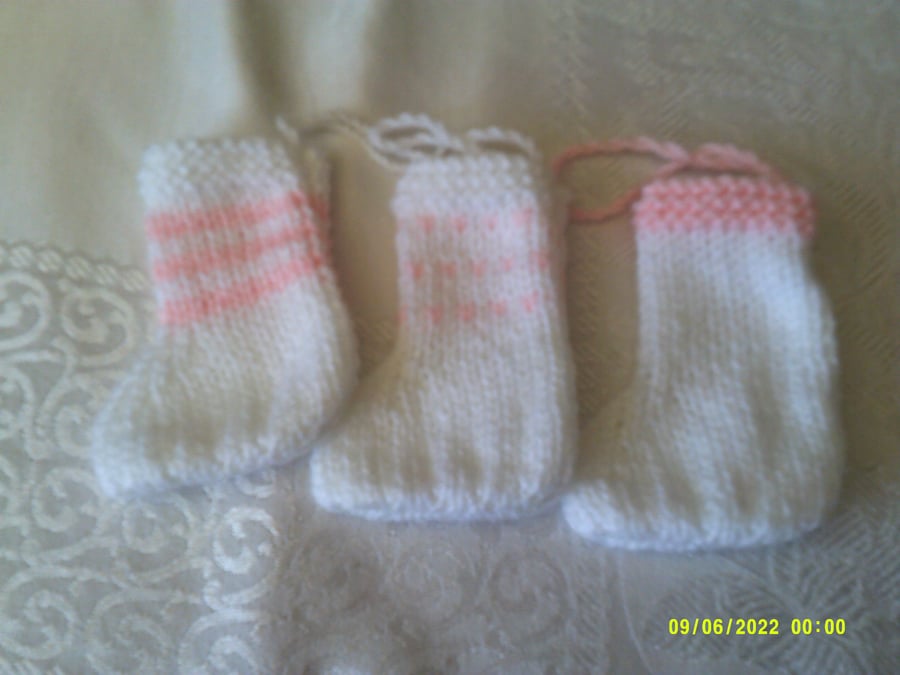 Pink and White Mini Stockings - Set of 3