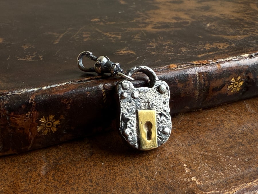 Sterling Silver "Rusty" Padlock Charm, Victorian Style British Padlock Charm 