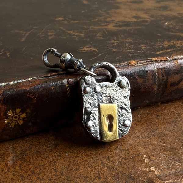 Sterling Silver "Rusty" Padlock Charm, Victorian Style British Padlock Charm 