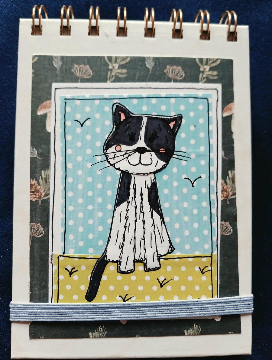 Quirky art A6 reporters notebooks hand decorated with original cute cat art