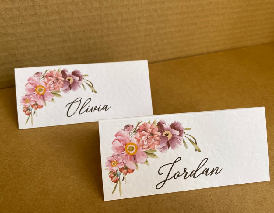 6x coral pink purple mauve name place CARDS foliage greenery table wedding decor