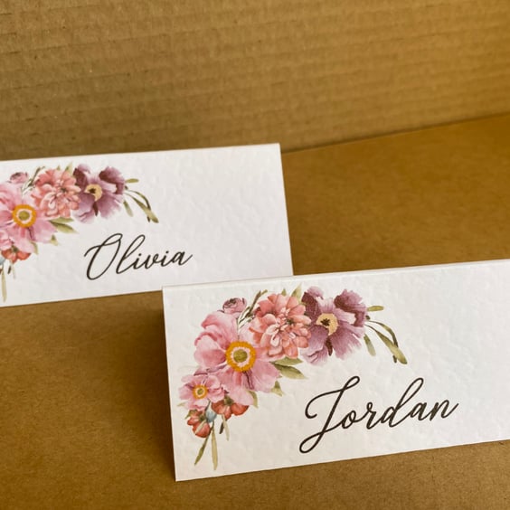 6x coral pink purple mauve name place CARDS foliage greenery table wedding decor