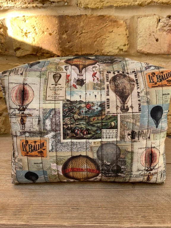 Jules Verne Hot Air Balloon Fabric Quilted Box Shape Wash Bag