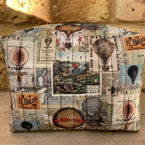 Jules Verne Hot Air Balloon Fabric Quilted Box Shape Wash Bag