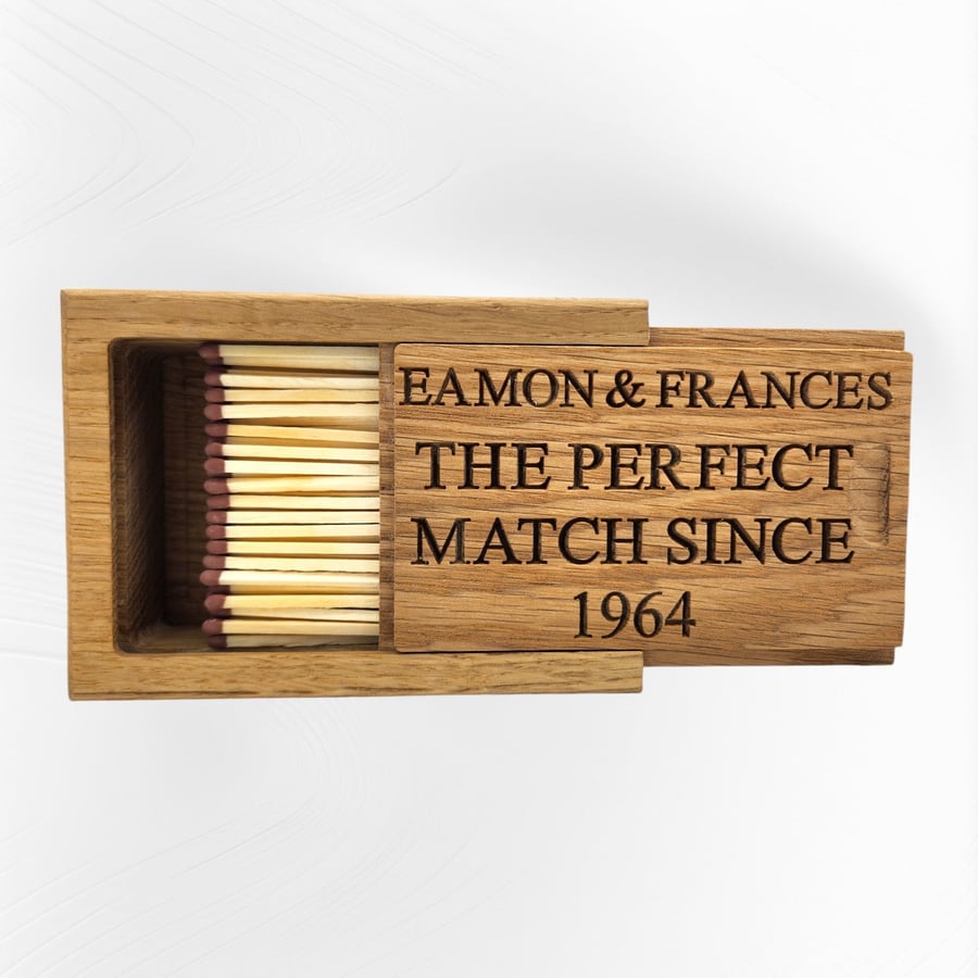Personalised Oak Matchbox Cover – Engraved Fireside Gift