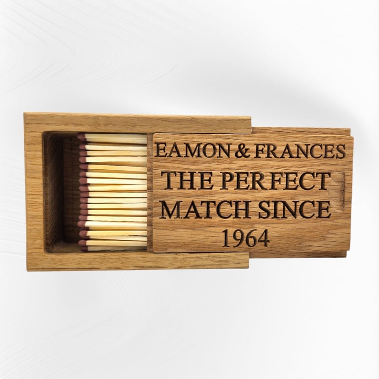 Personalised Oak Matchbox Cover – Engraved Fireside Gift