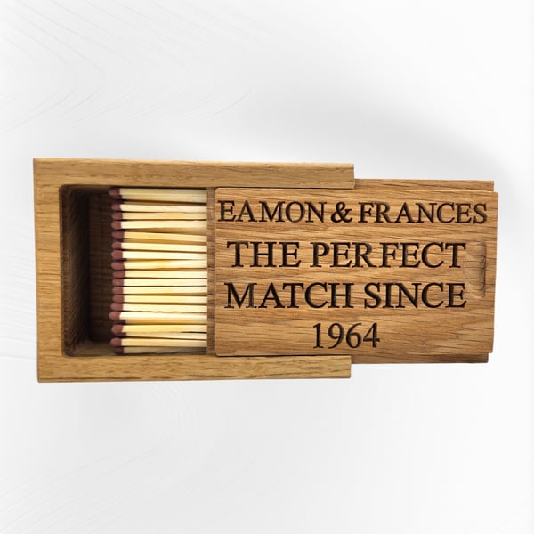 Personalised Oak Matchbox Cover – Engraved Fireside Gift