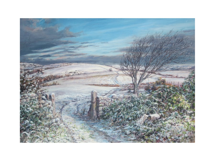  Seasonal Winter Landscape Christmas Card- Snowy Welsh Countryside Scene- 7x5 