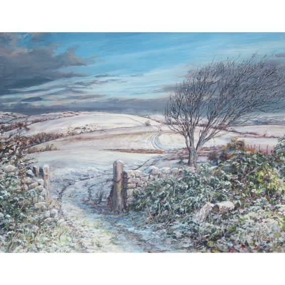  Seasonal Winter Landscape Christmas Card- Snowy Welsh Countryside Scene- 7x5 